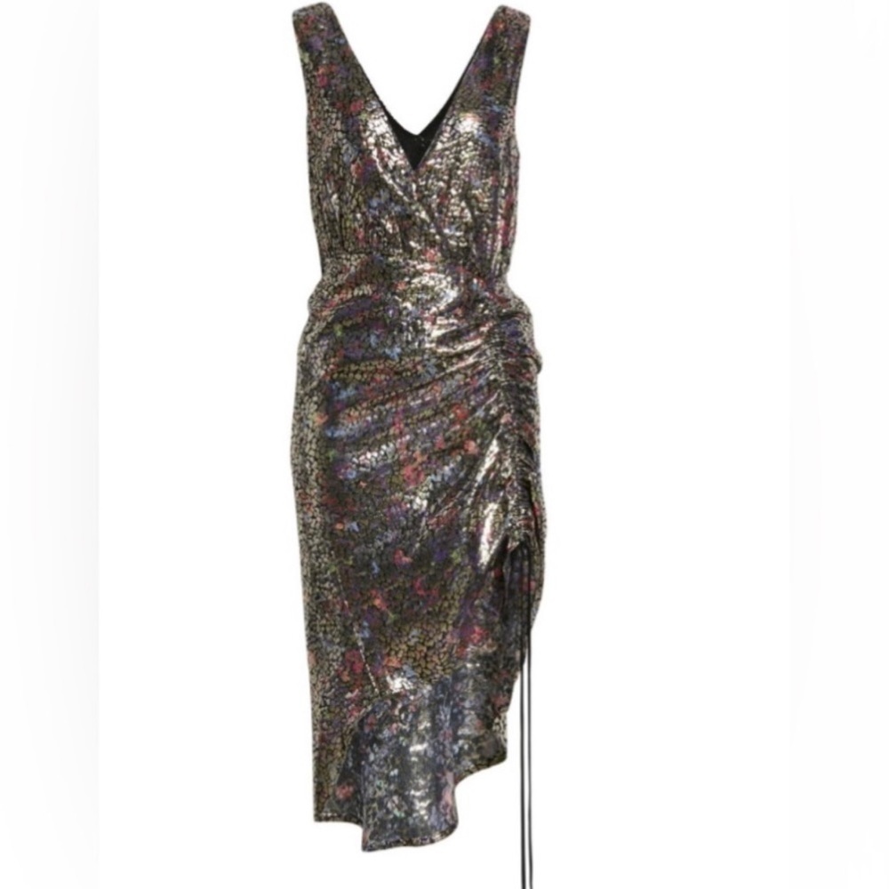 Ramy Brook Eden Printed Metallic Silk Blend Dress size S